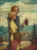 Nicolas Eekman, Couple à la grappe de raisin, huile sur papier marouflé sur toile montée sur panneau
