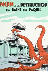 Exem, . "Non à la destruction des Bains des Pâquis", 1988, impression sérigraphiée