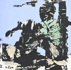 Armand Boua, En plein sciensage, 2017, acrylique et collage sur toile