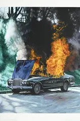 Mathieu Dafflon, Burning down the House, 2019, huile sur toile