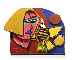 Guillaume Cornelis van Beverloo, Une femme et un oiseau, 2002, sculpture en bois peint