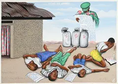 Chéri Samba, Discours aux affamés, 1991, acrylique sur toile