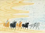 André Brasilier, Cavaliers, aquarelle et crayon de graphite sur papier