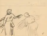 Camille Pissarro, Etudes de moissonneurs, c.1930, dessin recto-verso, lavis et crayon de graphite sur papier, estampillé "C.P" (L613B) sur les deux faces