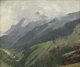 Édouard John Ravel, Paysage du Val d'Hérens, Valais. Temps de pluie, huile sur carton
