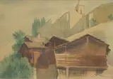 Charles-Clos Olsommer, Chalets et église d'Isérables, aquarelle sur papier cartonné