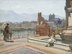 François Furet, Sans titre, Balade sur les quais, huile sur toile