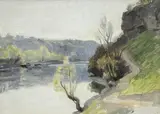 Frédéric Dufaux, Vue d'une rivière, huile sur toile marouflée sur isorel