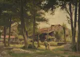 Frédéric Dufaux, Vue d'une ferme animée, huile sur toile