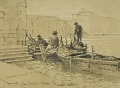 Arthur Calame, Vue animée de San Giorgio, 1889, technique mixte sur papier
