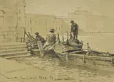 Vue animée de San Giorgio by Arthur Calame, 1889, technique mixte sur papier, sold Dec 2023