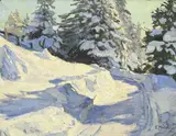 Ernst II Hodel, Sapins enneigés, huile sur toile