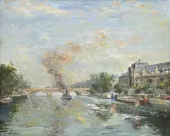 Henri Fehr, Vue de la Gare d'Orsay et de la Seine, huile sur toile
