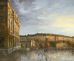 Roger Delapierre, Place Neuve, Genève, huile sur toile