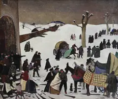 Émile Bressler, S ortie de messe, huile sur toile