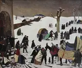Émile Bressler, S ortie de messe, huile sur toile