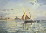 Louis-Amédée Baudit, Barque devant Genève, 1936, huile sur toile