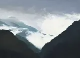 Kurt von Ballmoos, Montagnes dans la brume, 1997, huile sur toile