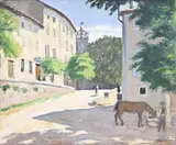 Albert André, Rue à Laudun , Cheval à l’Abreuvoir, 1924, huile sur toile