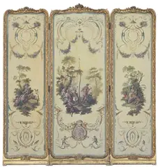 Christophe Huet, Chinoiseries, 3 huiles sur toiles montées en paravent d'époque Louis XV