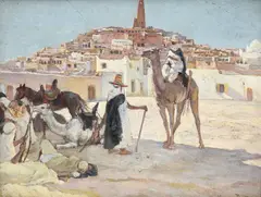 Maurice Potter, Berbères aux repos, huile sur carton