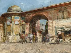 Alberto Pasini, Entrée du bazar avec fontaine, 1867-69, huile sur toile