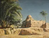 Paul Henri Bréham, Sans titre, Oasis asséchée ,1879,huile sur panneau
