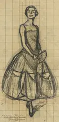 Ignacio Zuloaga, Etude pour le portrait de la baronne Fouquier, fusain sur papier