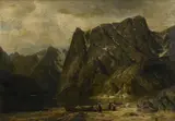 Georg Michael Meinzolt, Paysage norvégien animé, 1890, huile sur toile