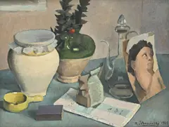 Théodore Strawinsky, Nature morte à la carte, 1942, huile sur toile