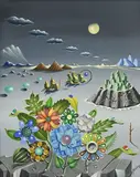 Georges Spiro, Fleurs nocturnes, huile sur toile