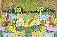 Joël Gauthier, Composition aux animaux sauvages, 1977, huile sur toile