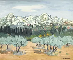 Yves Brayer, Paysage des Alpilles, huile sur toile