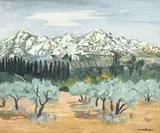Yves Brayer, Paysage des Alpilles, huile sur toile