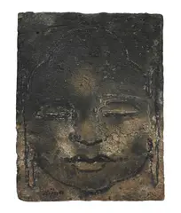 Ladislas Kijno, Bouddha jeune contemple – Retour de Chine, technique mixte sur tuile en terre cuite