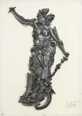 La fée aux fleurs by Cesar, 1984, compression murale de régule sur panneau de bois montée sous plexiglas, sold Dec 2023