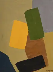 Fernand Dubuis, Harmonie en bruns vert olive et jaune, 1957, huile sur toile