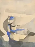 Jeune femme au chapeau bleu by Marie Laurencin, aquarelle sur papier, sold Dec 2023