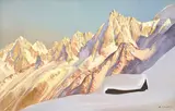 Marcel Wibault, La chaîne des aiguilles de Chamonix et l'aiguille Verte, 2017, huile sur pavatex