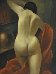 Gustave Buchet, Nu à la draperie rouge, 1940,huile sur toile