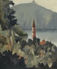 Gustave Buchet, Le clocher de Bissone, 1944, huile sur toile