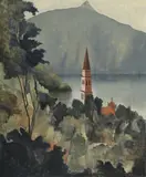 Gustave Buchet, Le clocher de Bissone, 1944, huile sur toile
