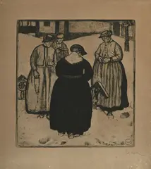 Edouard Vallet, Autour d'une tombe, 1909, eau-forte et aquatinte sur papier