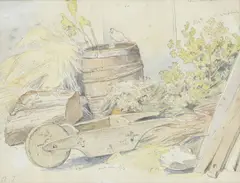 Wolfgang Adam Töpffer, Dans la grange, aquarelle et crayon de graphite sur papier