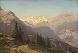Jean Philippe George, Sans titre, Vue d'un glacier depuis Villars, huile sur toile
