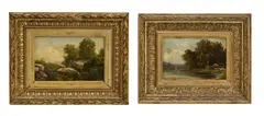 Paysages by Jean Philippe George, paire d'huiles sur papier, sold Sep 2023
