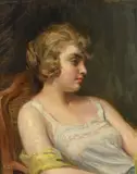 Frédéric Dufaux, Portrait d'une jeune femme, huile sur toile marouflée sur carton