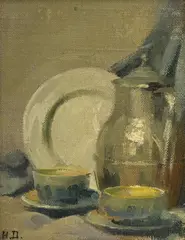 Henri Dufaux, Nature morte à l'assiette, huile sur panneau