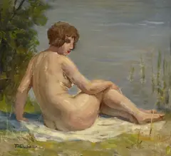 Nu féminin by Frédéric Dufaux, huile sur toile marouflée sur panneau, sold Sep 2023