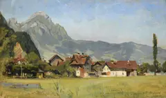 Un été à Stanzstadt by Frédéric Dufaux, 1892_,_ huile sur toile marouflée sur carton, sold Sep 2023